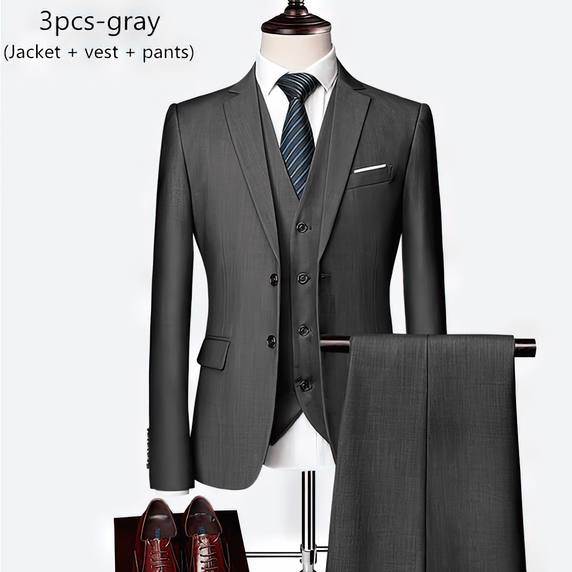 2 button 3 piece suit grey gigapixel art scale
