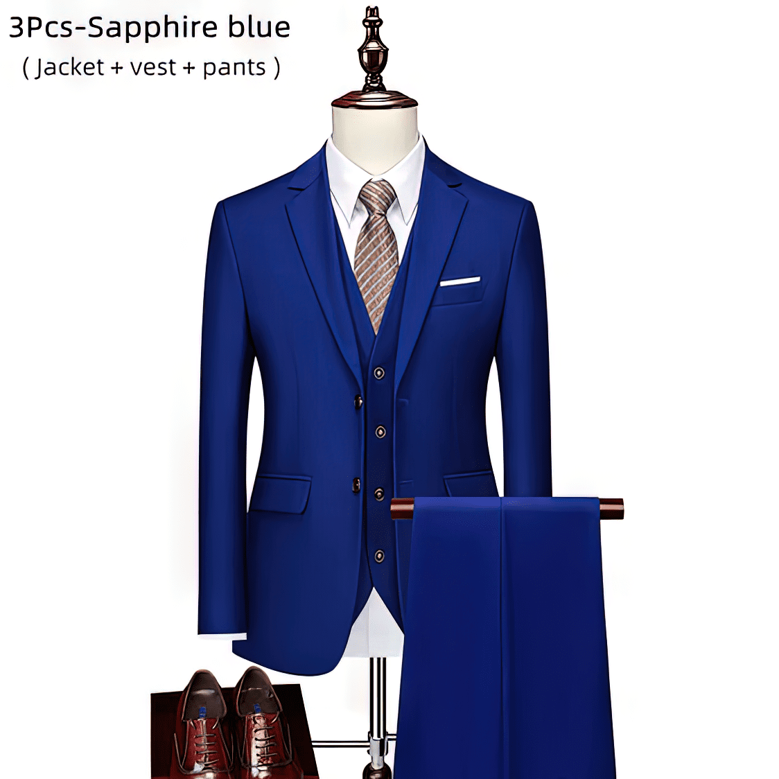 Blue Luxury 3 piece mens solid color fashion suit business office or wedding suit sets Blazer pants waistcoat gigapixel art scale