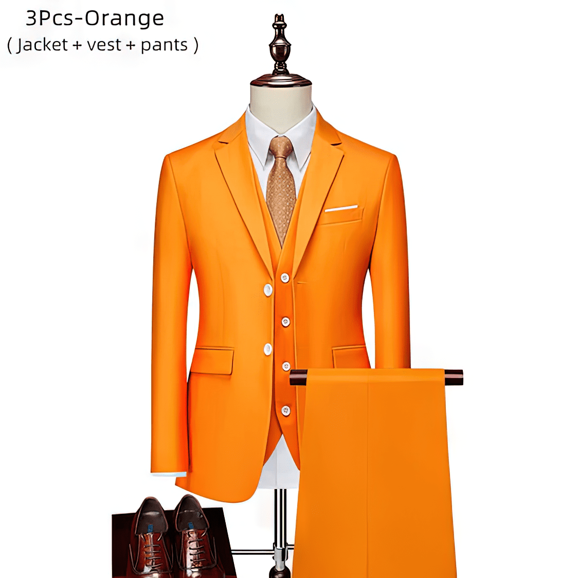 Orange Luxury 3 piece mens solid color fashion suit business office or wedding suit sets Blazer pants waistcoat gigapixel art scale